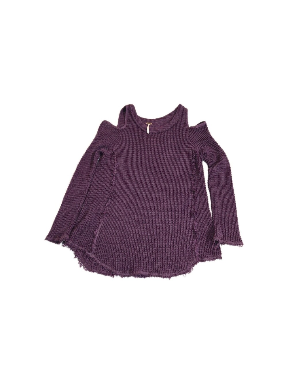 Free People Sunrise/ Sunset Thermal Cold Shoulder Sweater Sz XS Plum 💯 cotton